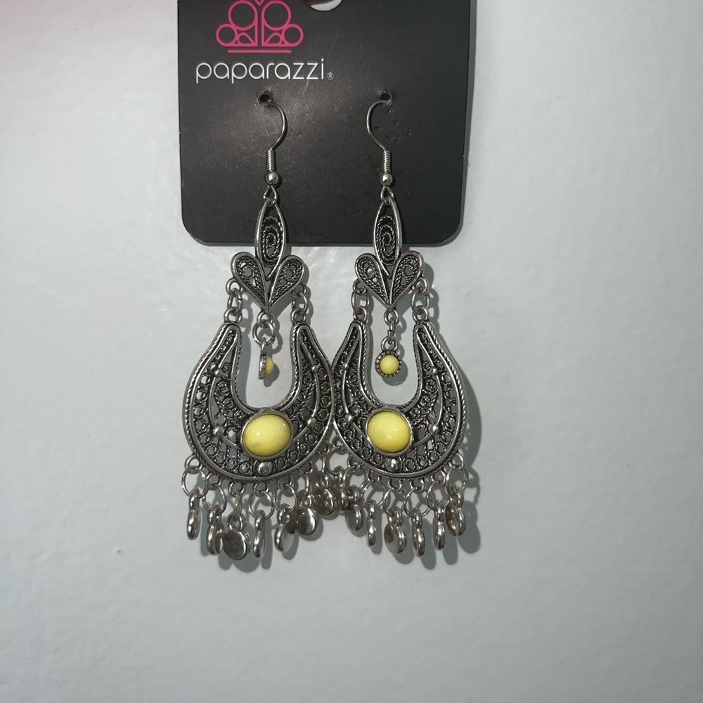 Silver with yellow bead earrings